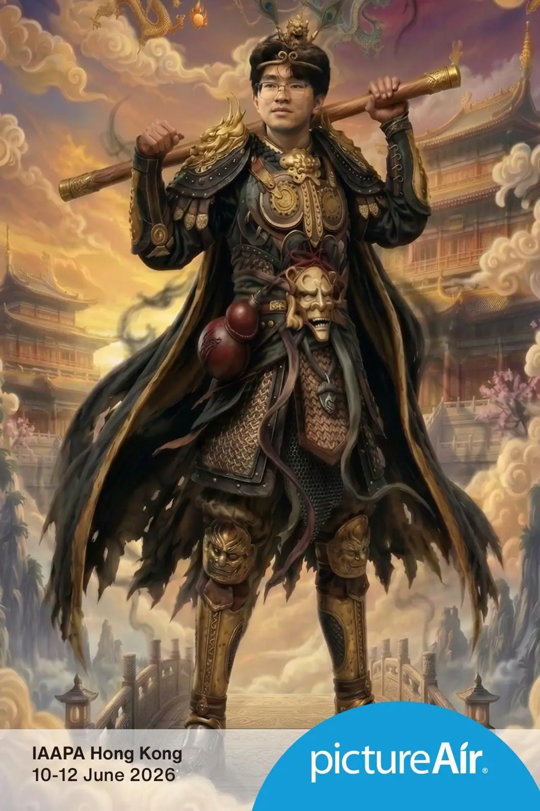 An AI costume-swap portrait created at the stand, placing a guest into a cinematic warrior scene